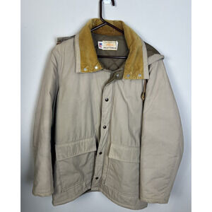 Ariens Field & Stream Tan Men’s Coat Large Hooded Thinsulate Quilted Inside